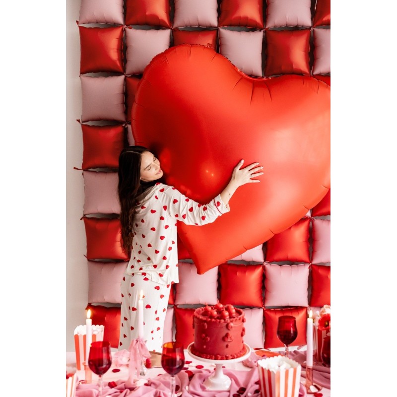 4 Ballons Carré Rose et Rouge - Mur de ballons mylar - Party Deco
