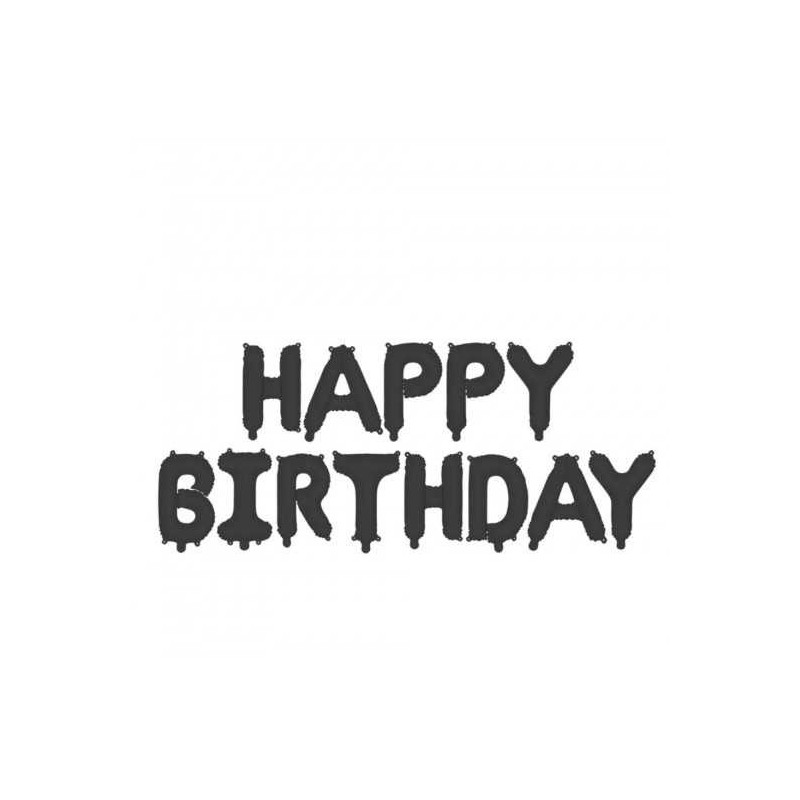 Ballons Mylar Lettres « Happy Birthday » Noir Mat – 340 x 35 cm – Party Deco