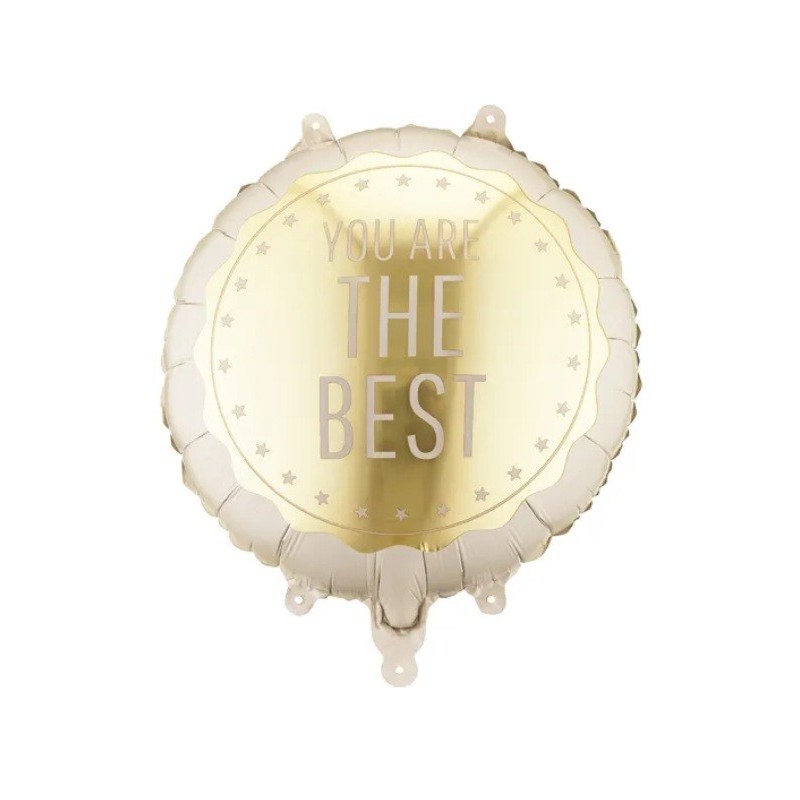 Ballon Aluminium Rond Beige Mat “You Are The Best” Doré 35 cm – Party Deco