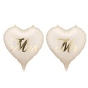 2 Ballons Aluminium Cœur “MR” & “MRS” Beige Mat Doré Chromé 35 cm – Party Deco