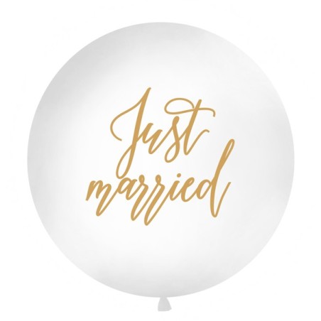 Ballon Jumbo Latex Just Married Blanc 100 cm Doré – Party Deco