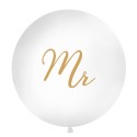 Ballon Jumbo Latex Monsieur Blanc 100 cm Doré – Party Deco