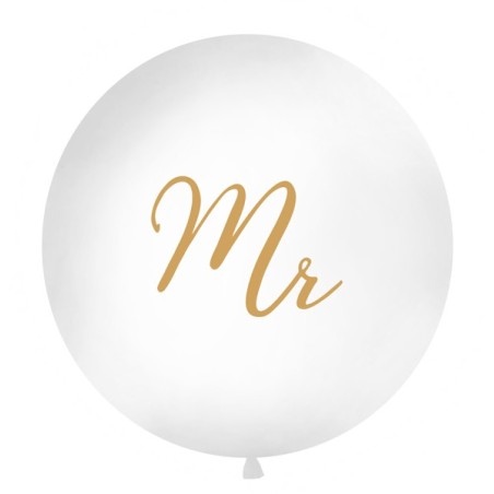 Ballon Jumbo Latex Monsieur Blanc 100 cm Doré – Party Deco