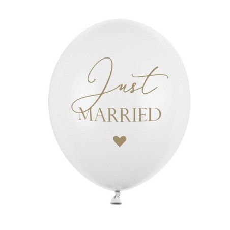Ballons Latex Just Married Mariage 30 cm Blanc Mat & Doré – Party Deco