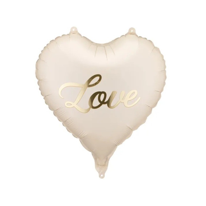 Ballons Coeur Beige Mat “Mr” et "Mrs" Monsieur Madame Doré Chromé 35 cm – Party Deco