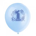 Ballons Latex Premier Anniversaire Bleu Clair, Bleu Foncé, Vert et Jaune 30 cm – Unique