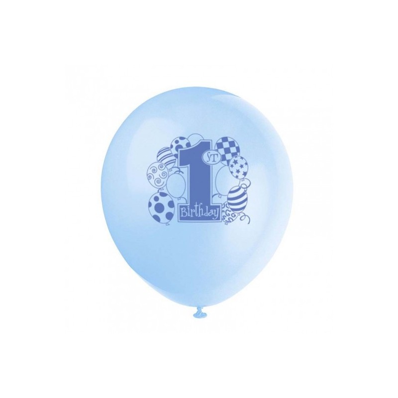 Ballons Latex Premier Anniversaire Bleu Clair, Bleu Foncé, Vert et Jaune 30 cm – Unique