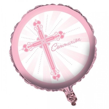 Ballon Mylar Communion Croix Rose Clair et Blanc – Creative Party