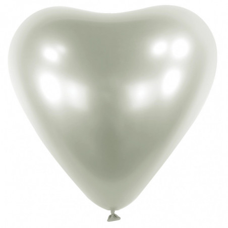 Ballons latex 12" - 30CM Coeur - argent chromé Satin Luxe Platinium