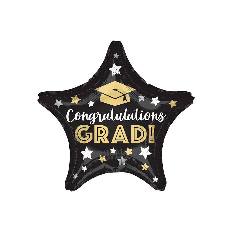 Ballon Alu Etoile Congrats Grad Noir et Doré – Anagram