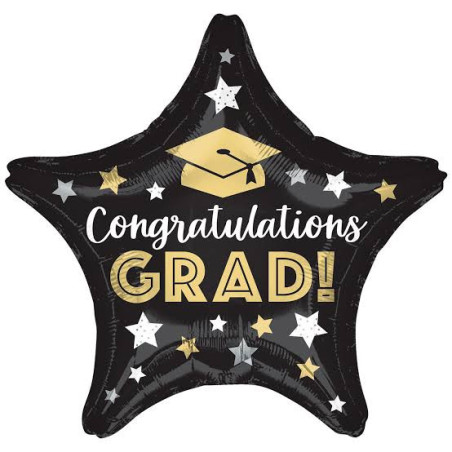Ballon Alu Etoile Congrats Grad Noir et Doré – Anagram