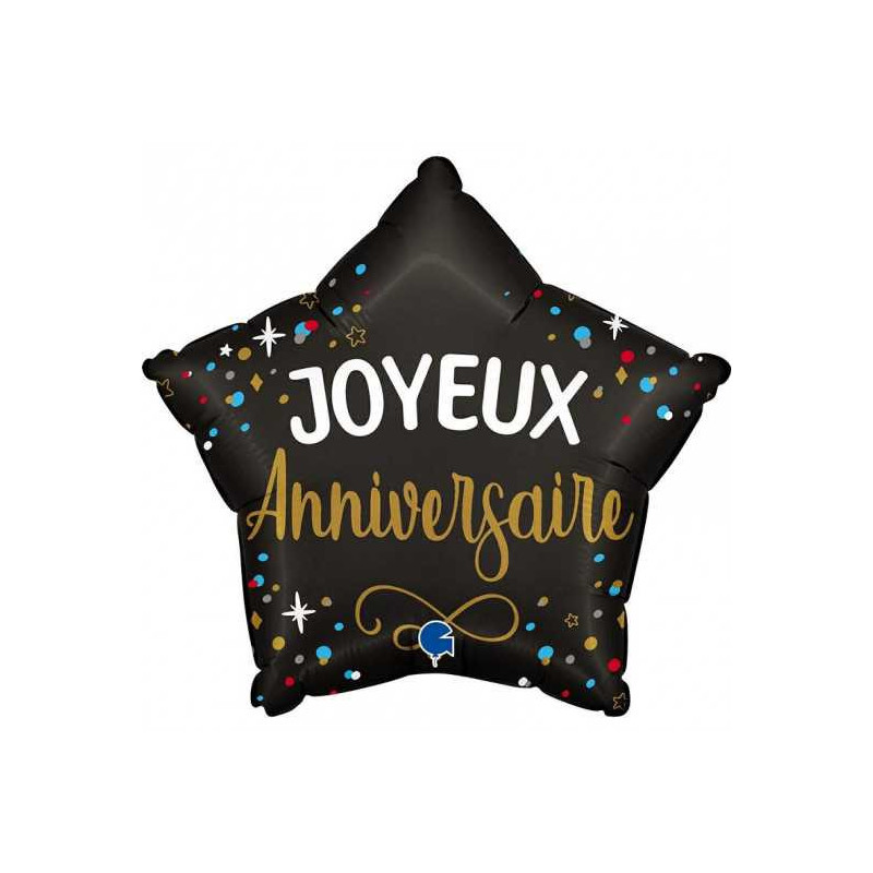 Ballon Alu Rond "Joyeux Anniversaire" Multicolore sur Fond Bleu Marine – Grabo